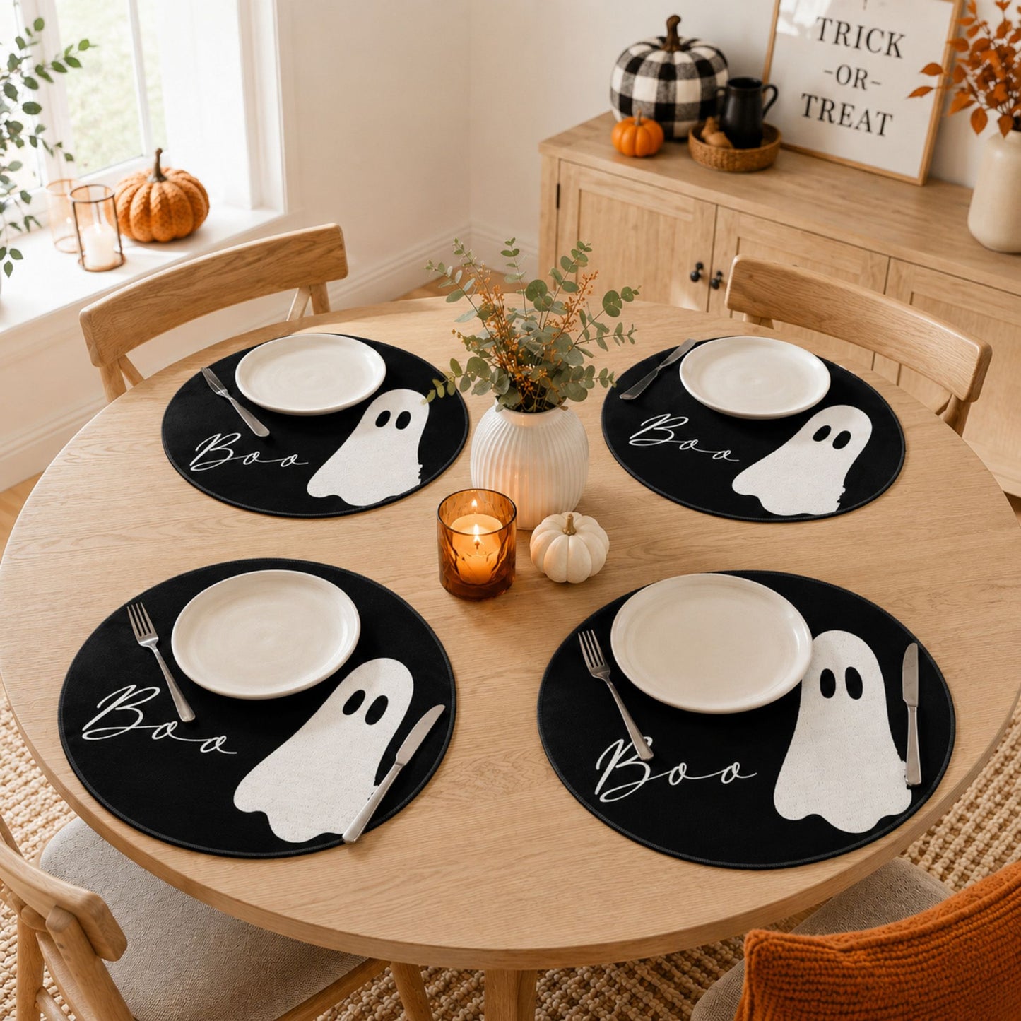 Halloween Ghost Round Placemat Heat Insulation Table Mat Set of 4