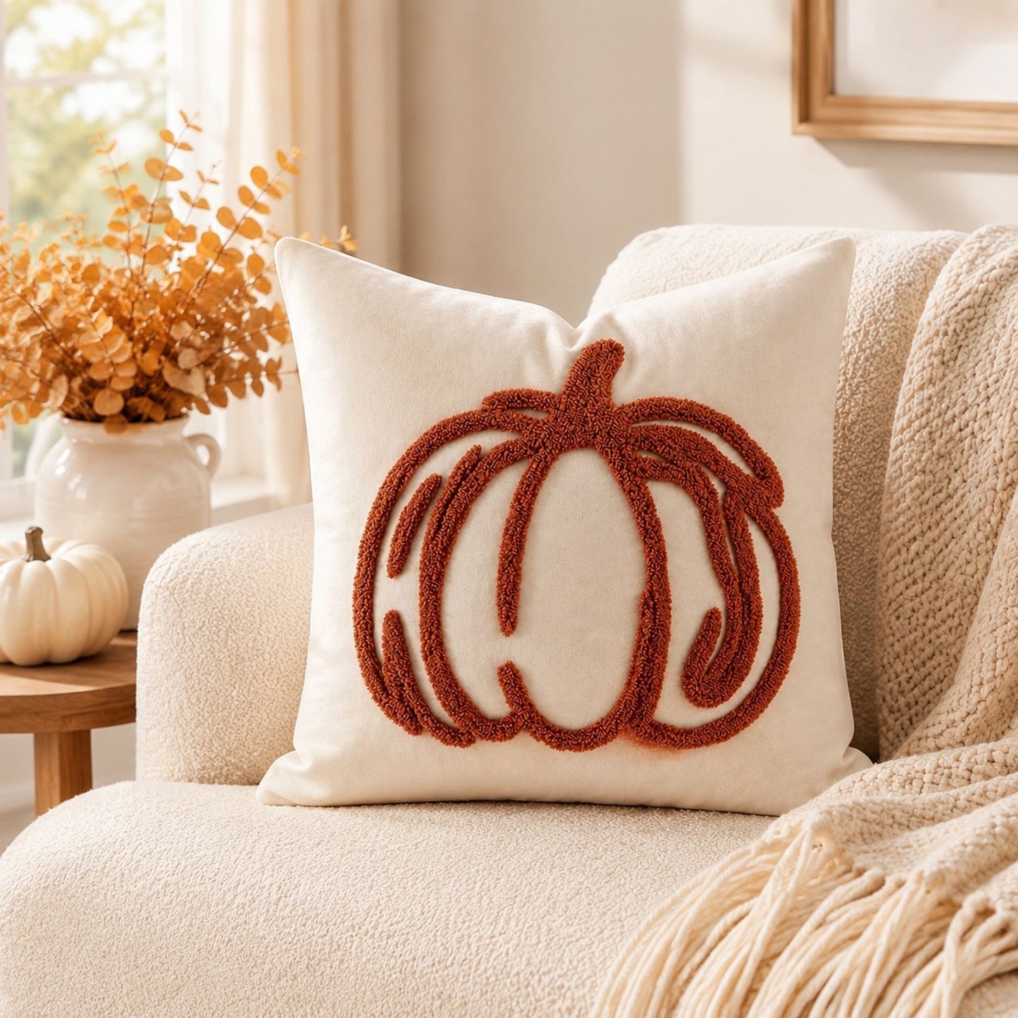 Tufted Pumpkin Throw Pillow Cover for Couch Bed and Chair