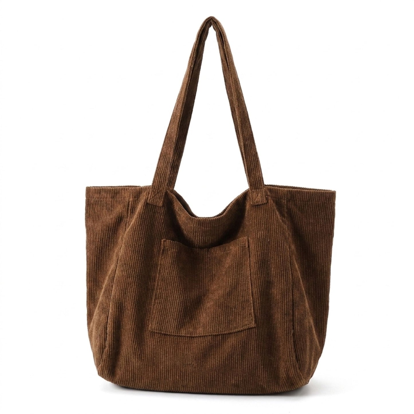 Corduroy Tote Bag Large Capacity Shoulder Bag with Front Pocket