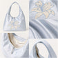 Satin Hobo Shoulder Bag with Embroidered Lily Detail