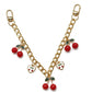 Cherry Charm Decorative Bag Chain with Double Clasps and Gold-Tone Hardware