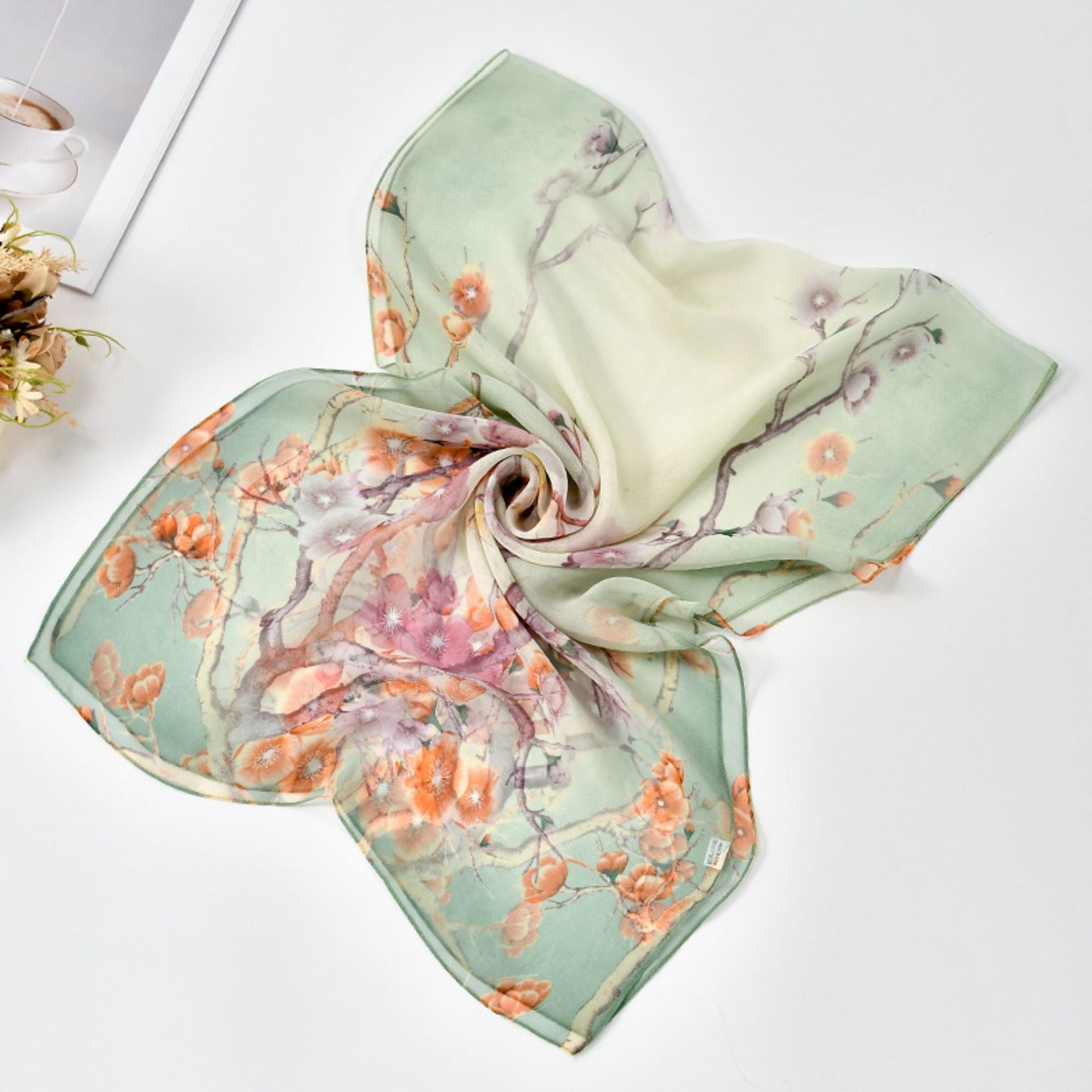Floral Print Chiffon Scarf Lightweight Sheer Beach Shawl Wrap 63¡Á19.5 Inches