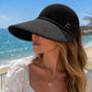 Wide Brim Woven Visor Hat with UPF 50 Plus Crown Ponytail Back and Contrast Trim