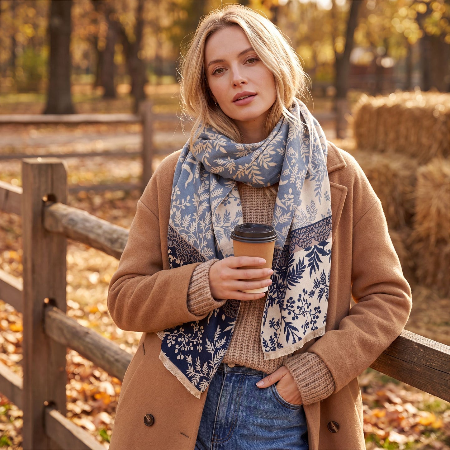 Botanical Floral Print Oversized Scarf Lightweight Wrap with Fringe 70.8*25.6 Inches