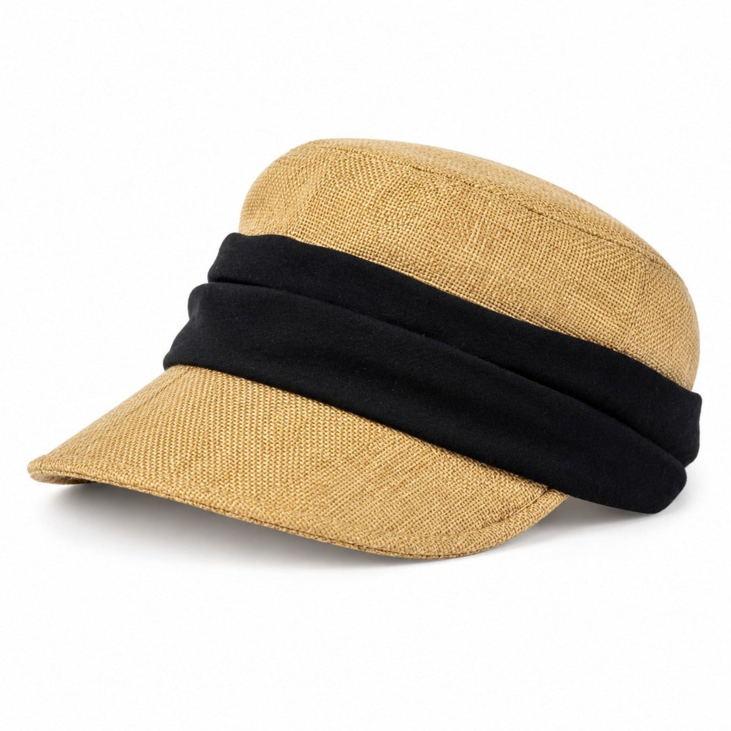 Woven Cadet Cap with Contrast Fabric Band and Short Brim