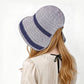 Striped Bucket Sun Hat Wide Brim Adjustable Chin Strap Packable Beach Hat