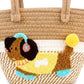 Dog Applique Woven Rope Tote Bag Textured Handbag Casual Summer Carryall