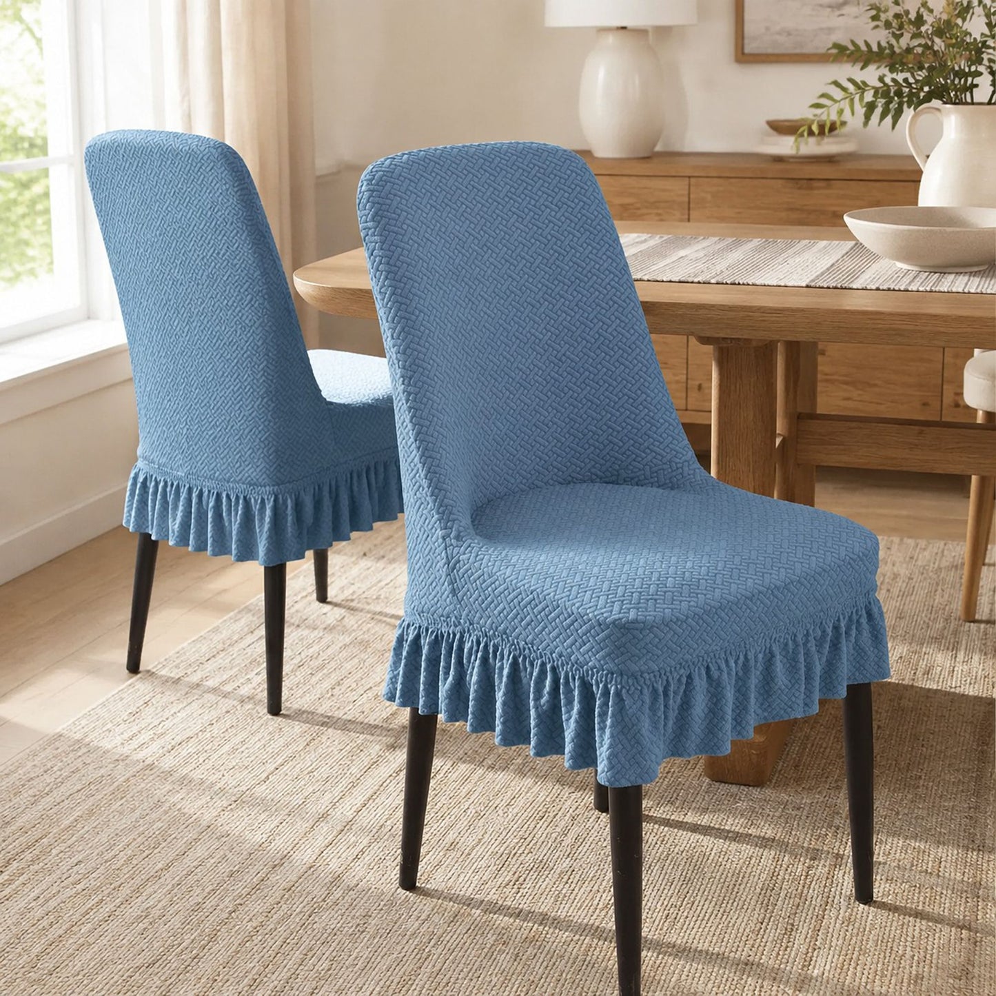 Textured Stretch Dining Chair Cover with Ruffled Skirt