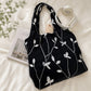 Embroidered Leaf Shoulder Tote Bag Lightweight Foldable Everyday Bag for Women