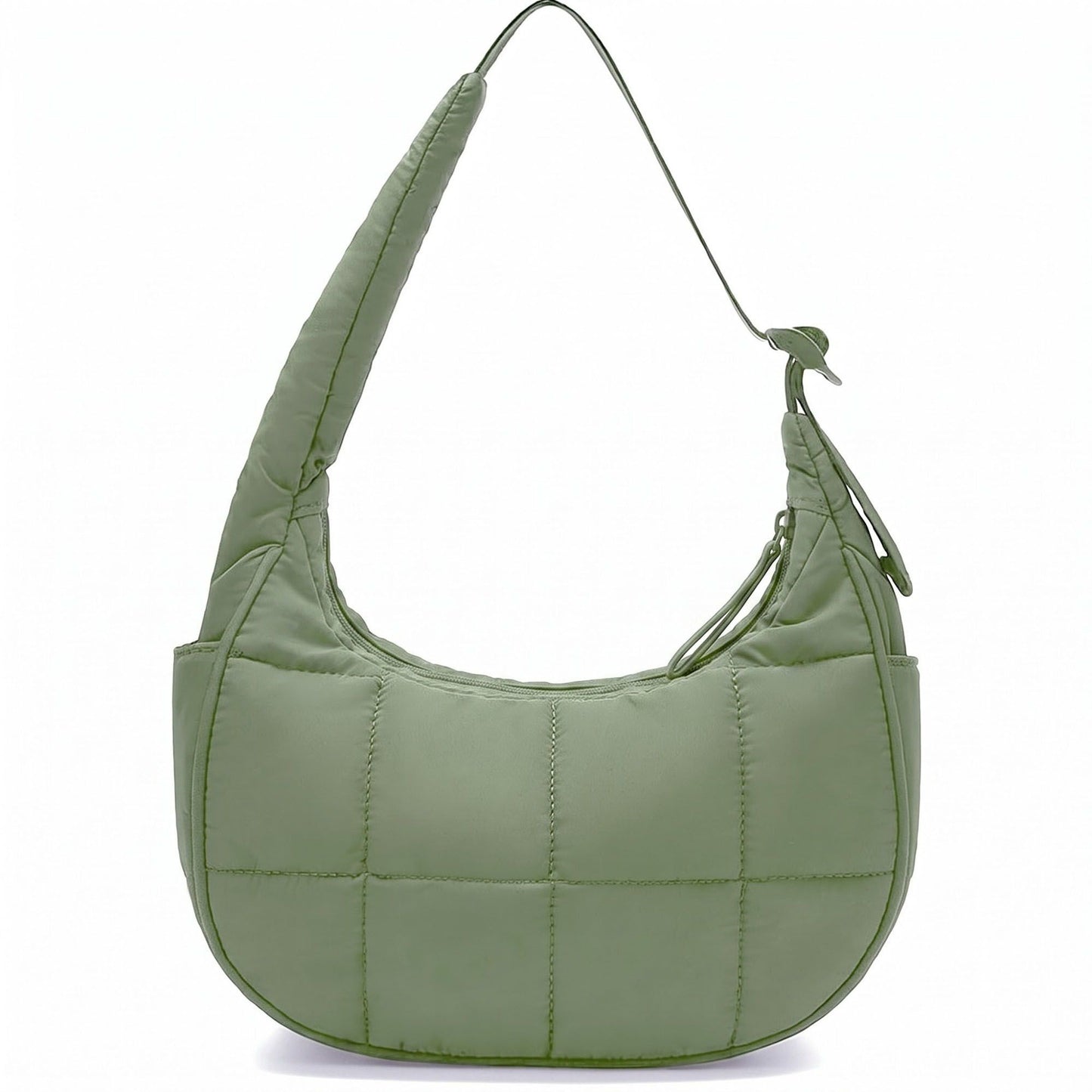 Quilted Hobo Shoulder Bag with Adjustable Strap and Side Pockets 10x4x6.5in
