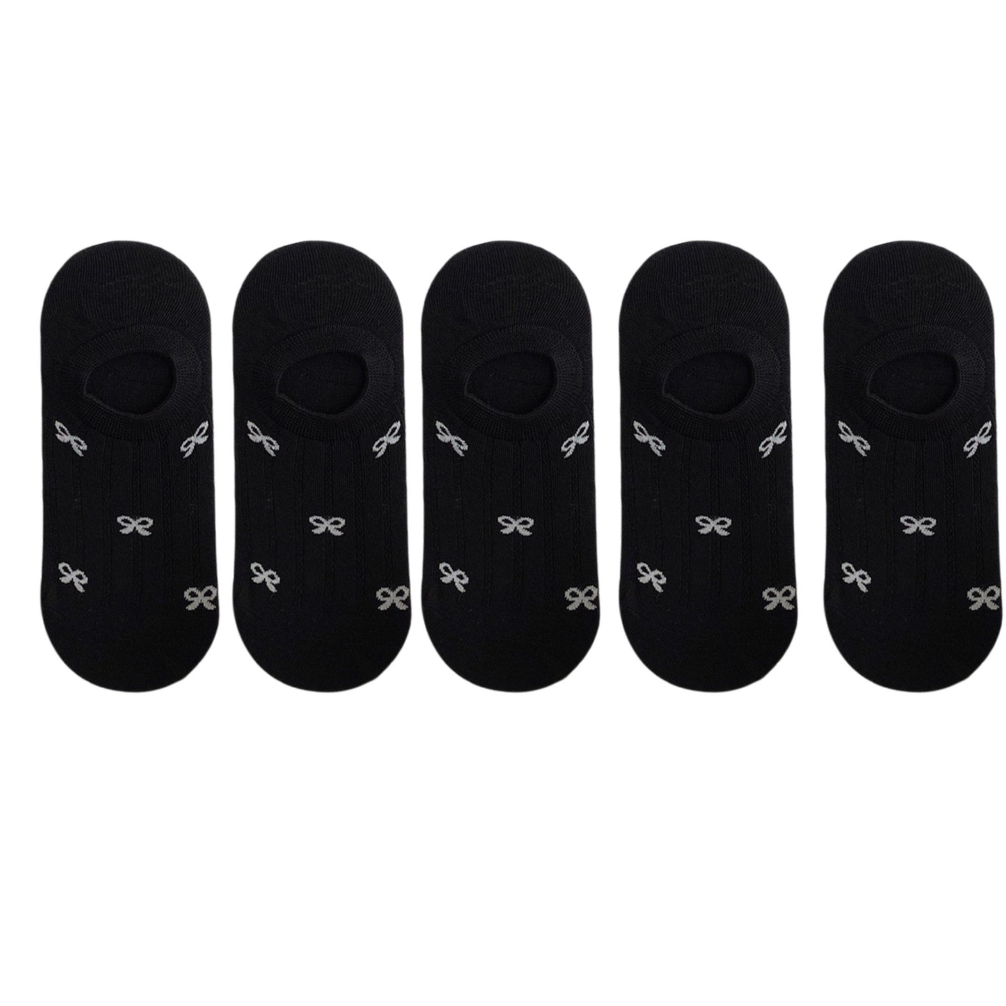 5 Pairs Bow Pattern Low Cut No Show Socks Breathable Mesh Knit Anti-Slip Design Multiple Color Options