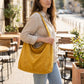 Faux Suede Tote Bag Large Capacity Slouchy Shoulder Bag with Magnetic Closure