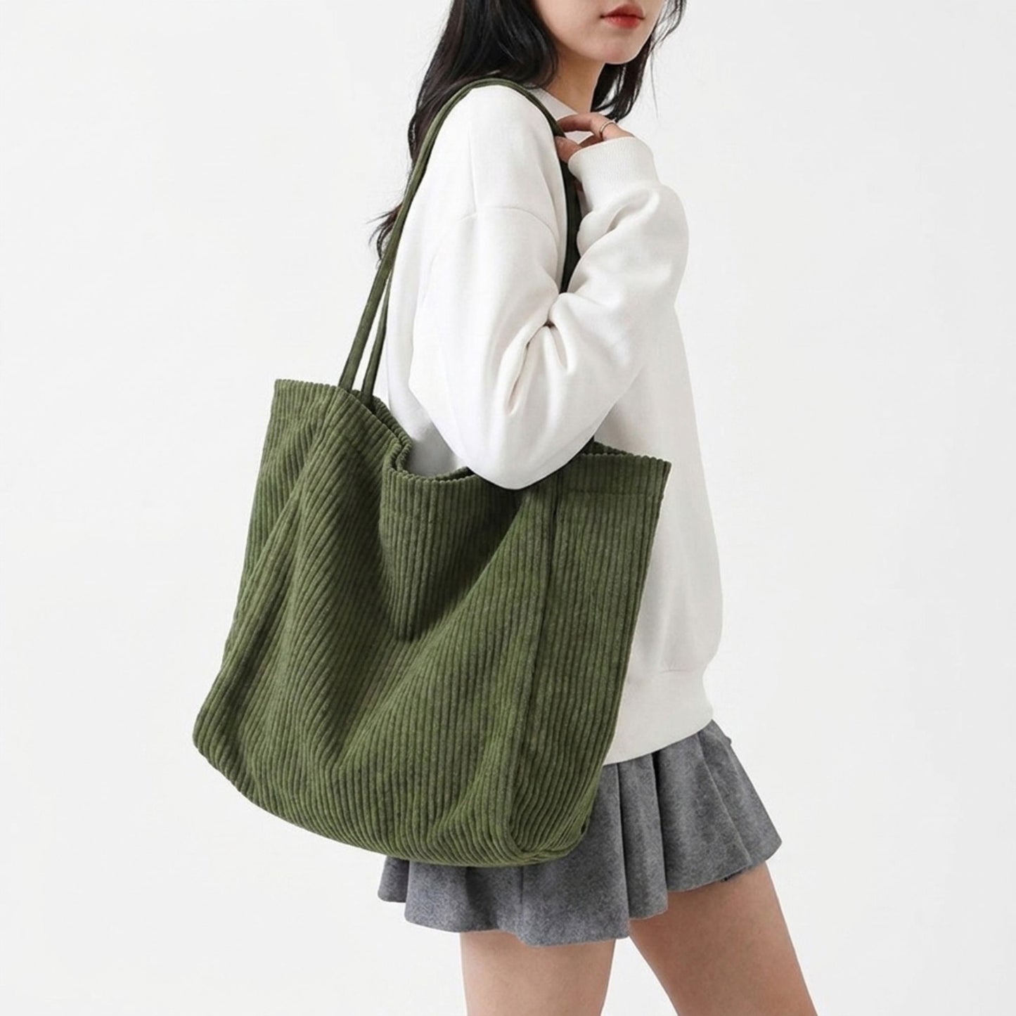Corduroy Tote Bag Large Capacity Slouchy Shoulder Bag for Work School