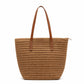 Woven Straw Tote Bag with Leather Shoulder Straps Lightweight Crochet Knit Large Capacity Bag