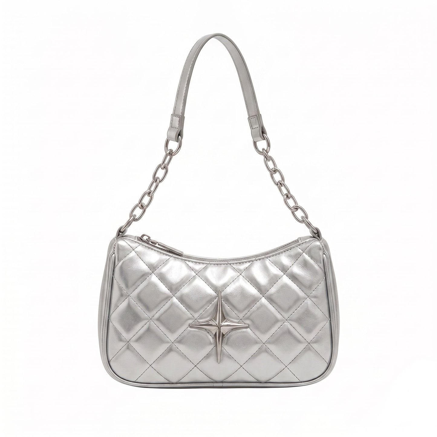 Quilted Shoulder Bag with Chain Strap and Star Accent