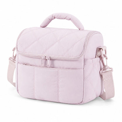 Quilted Insulated Lunch Bag with Adjustable Strap Padded Handle and PEVA Lining