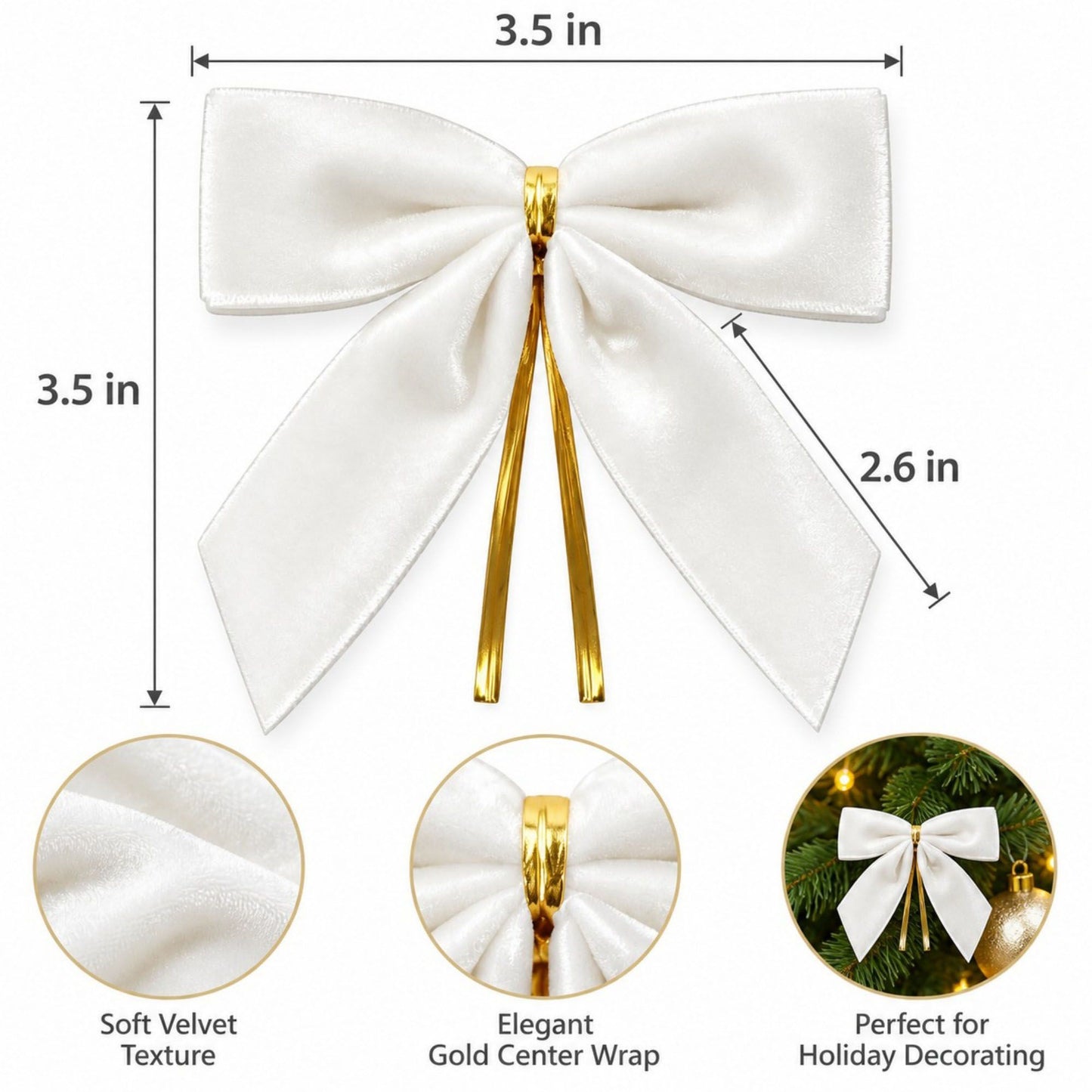 25 Pack Velvet Christmas Bows with Gold Accents for Tree Gift Wrapping Holiday Decor