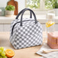 Checkered Insulated Lunch Bag Reusable Zipper Tote with Front Pocket