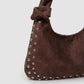 Studded Hobo Shoulder Bag with Padded Strap Knotted Detail Top Zip Closure