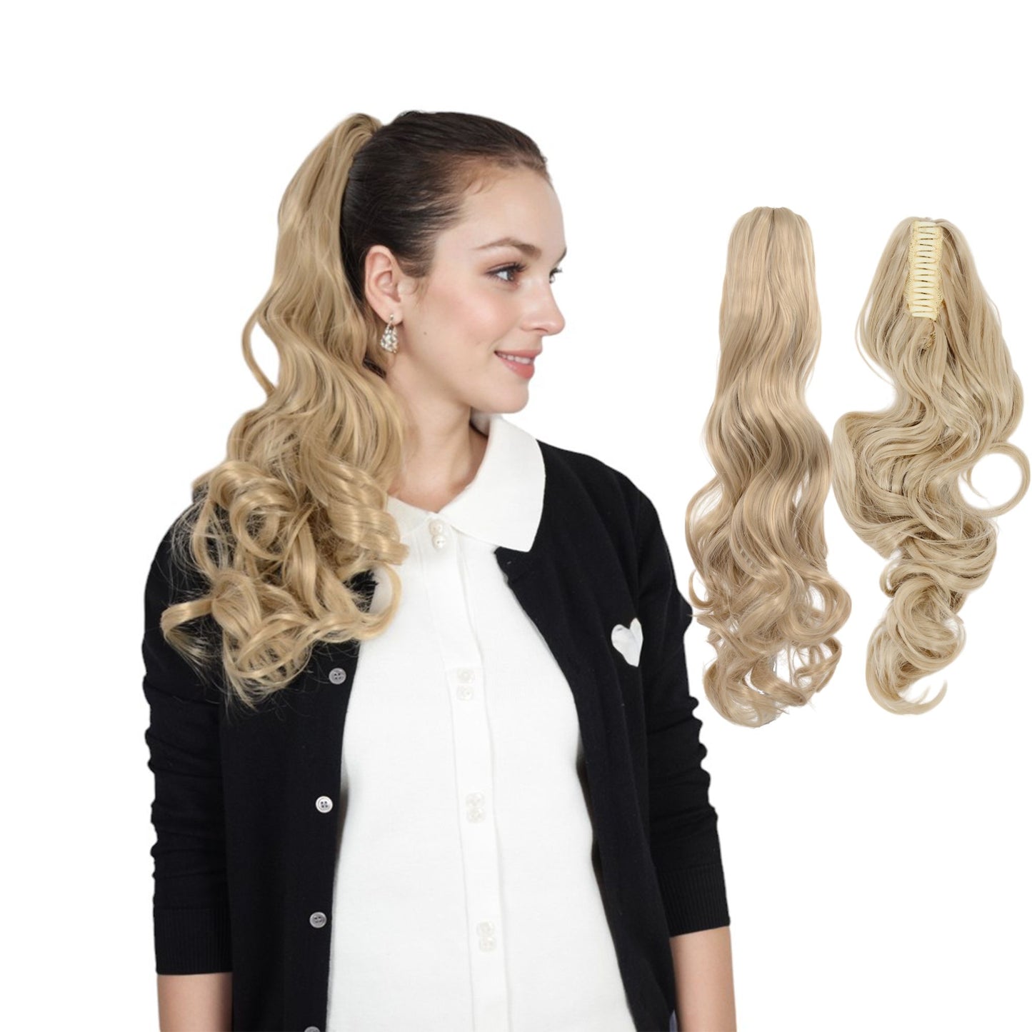 Claw Clip Ponytail Extensions for Women 23 Inch Long Wavy Fluffy Synthetic Ponytail Hairpiece