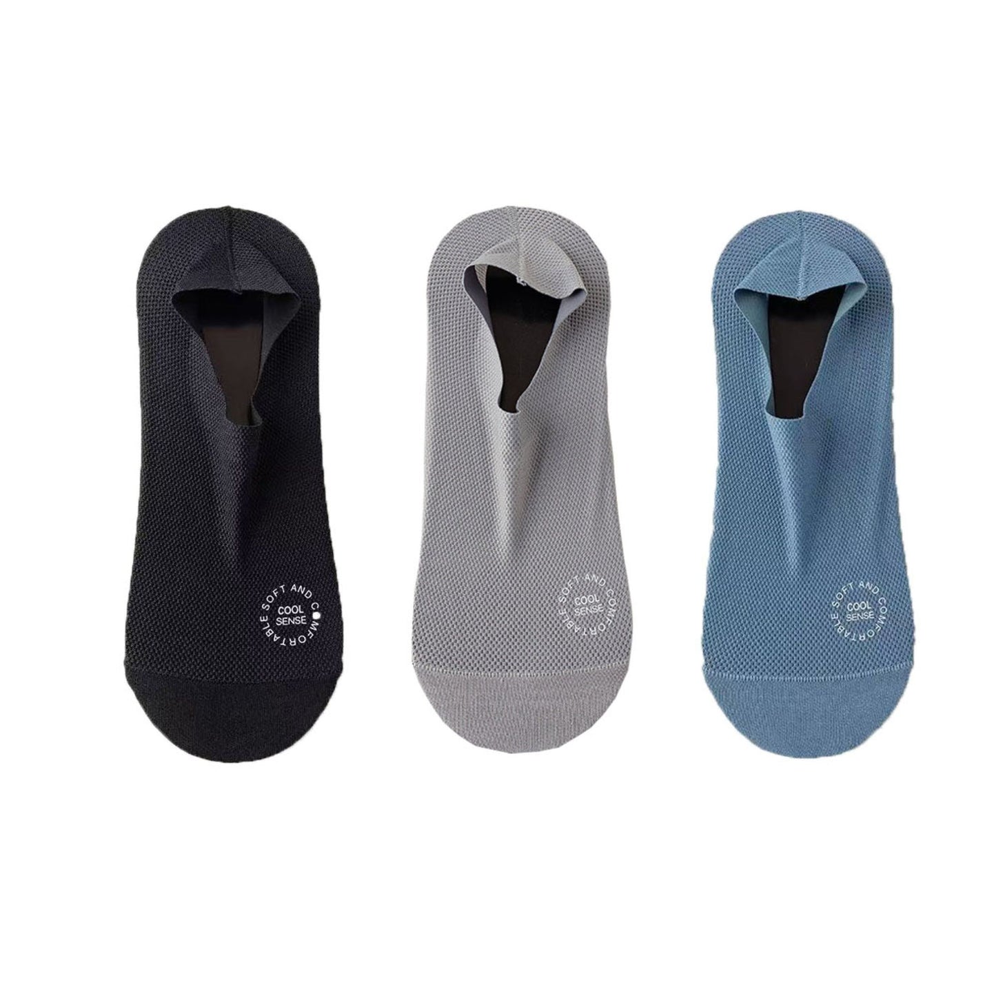 Men's No-Show Mesh Socks with Non-Slip Silicone Heel Grip and Breathable Low-Cut Design 3-Pack