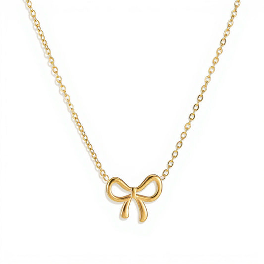 Women's Bow Pendant Necklace with Polished Metal Finish and Minimalist Chain Design for Everyday Feminine Style
