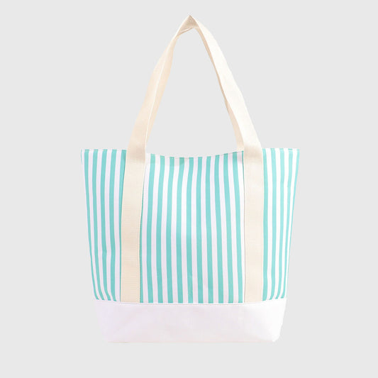 Striped Canvas Tote Bag - Large Capacity Beach and Shopping Shoulder Bag