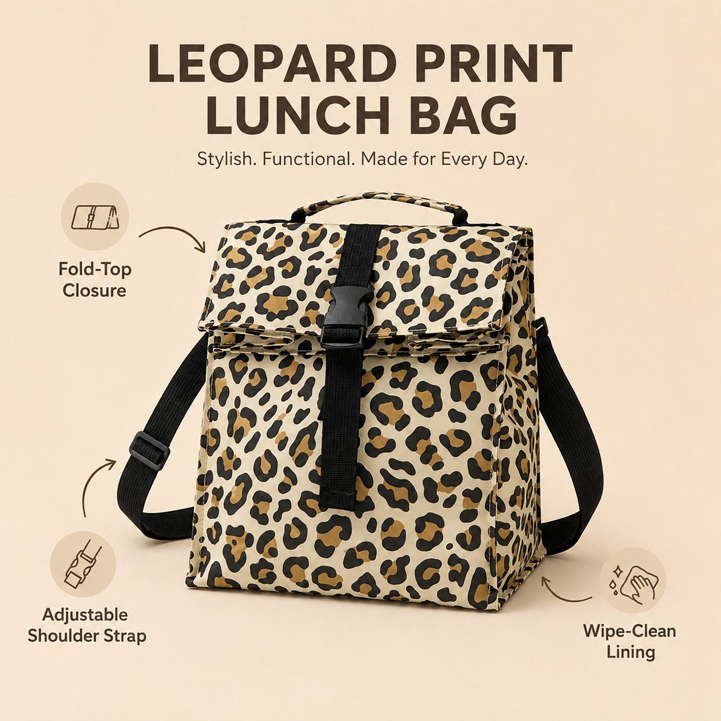 Insulated Lunch Backpack with Buckle Flap and Top Handle