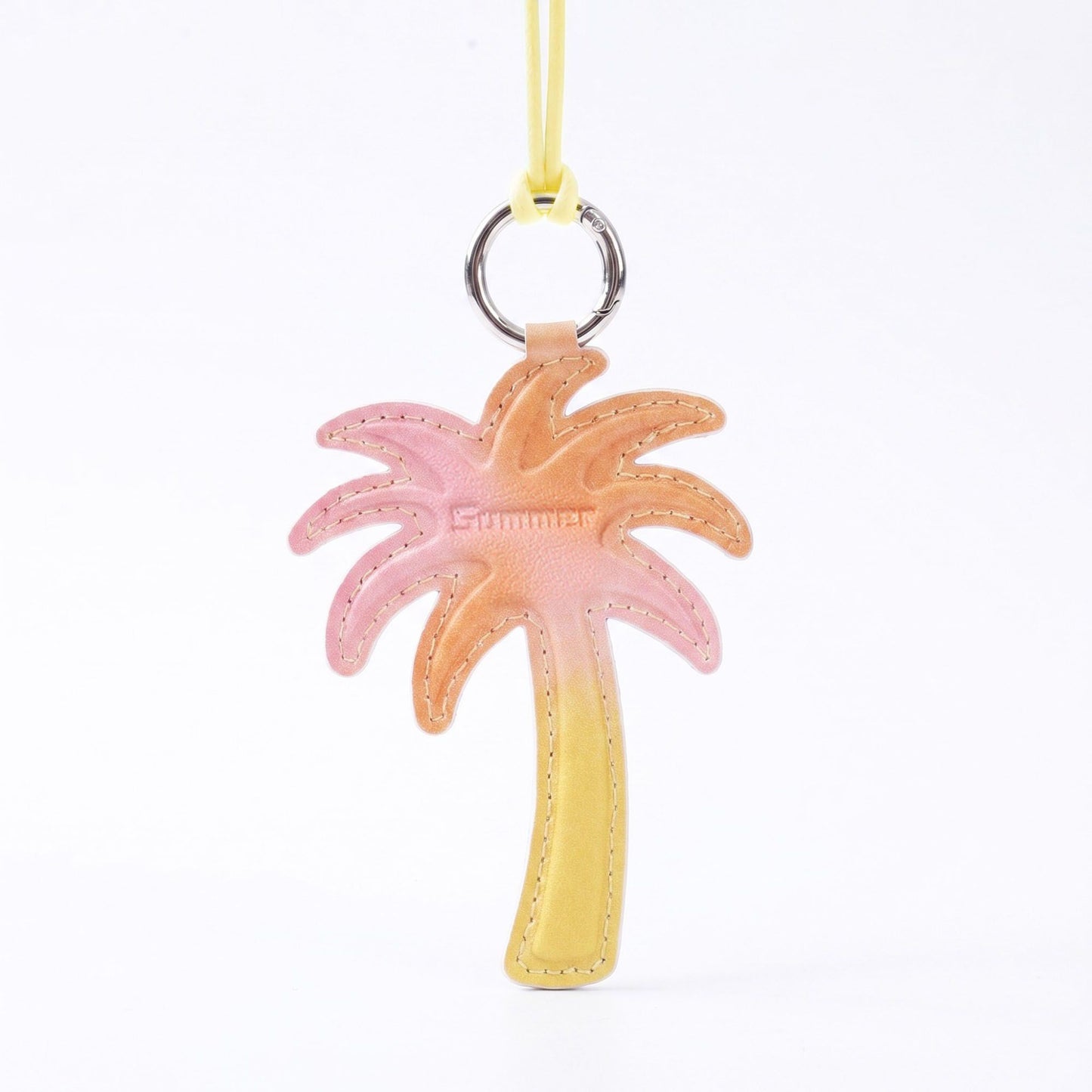 2-Piece Womens Faux Leather Bag Charm Keychain with Metal Ring Cord Loop and Stitched Detail