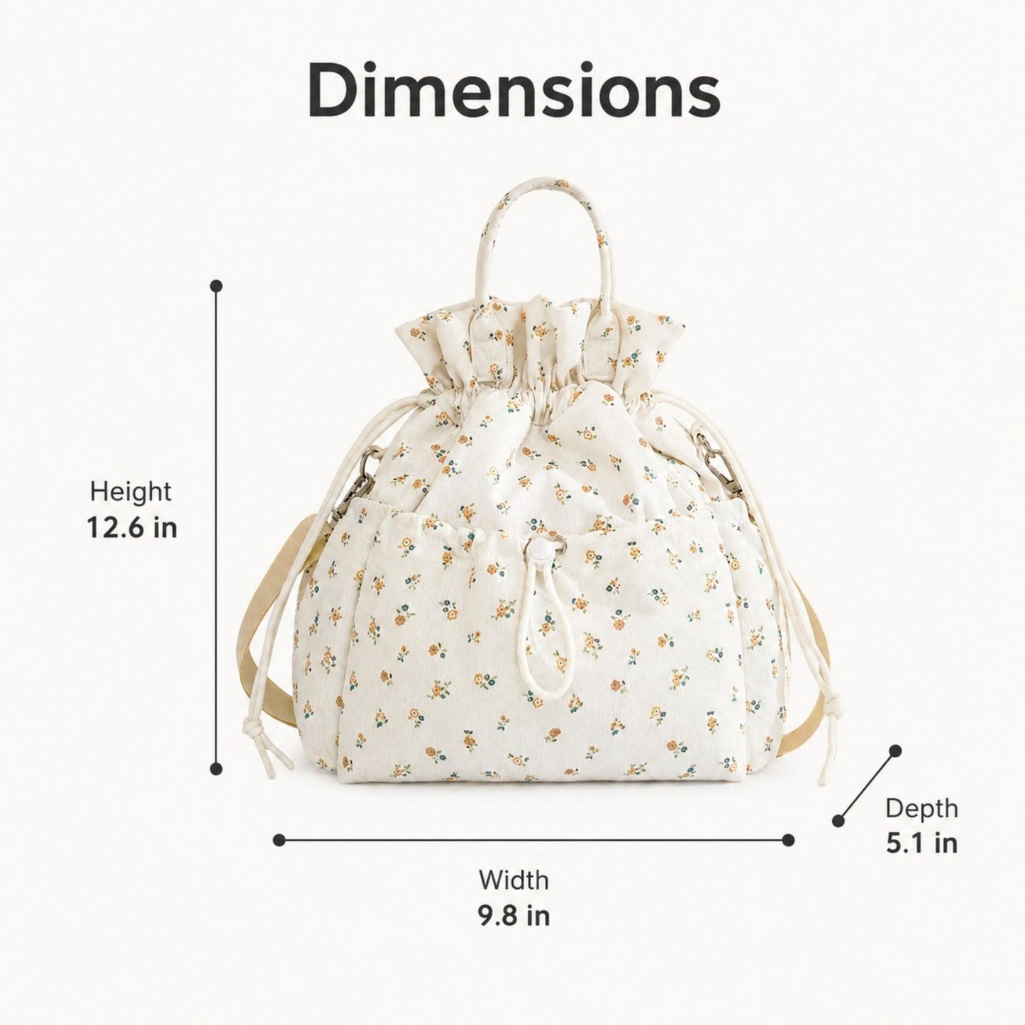 Insulated Drawstring Lunch Bag with Pockets, Top Handles and Shoulder Strap