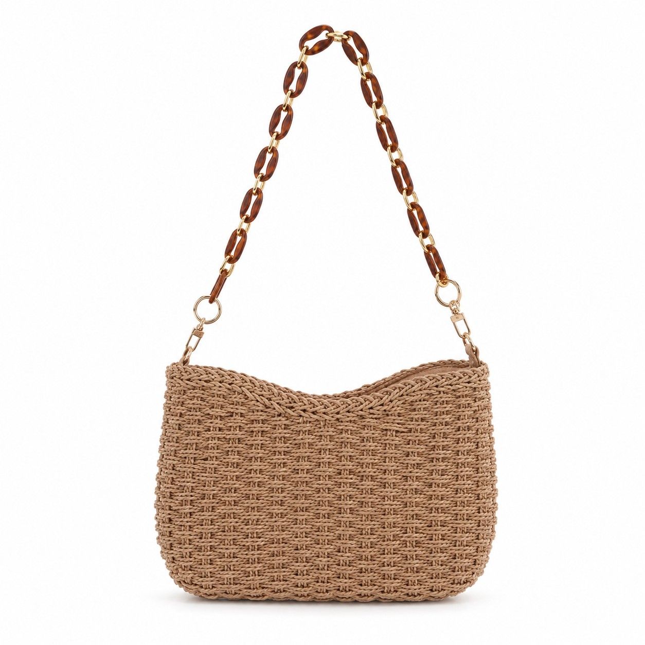Woven Shoulder Bag with Chain Strap Zip Closure and Interior Slip Pocket