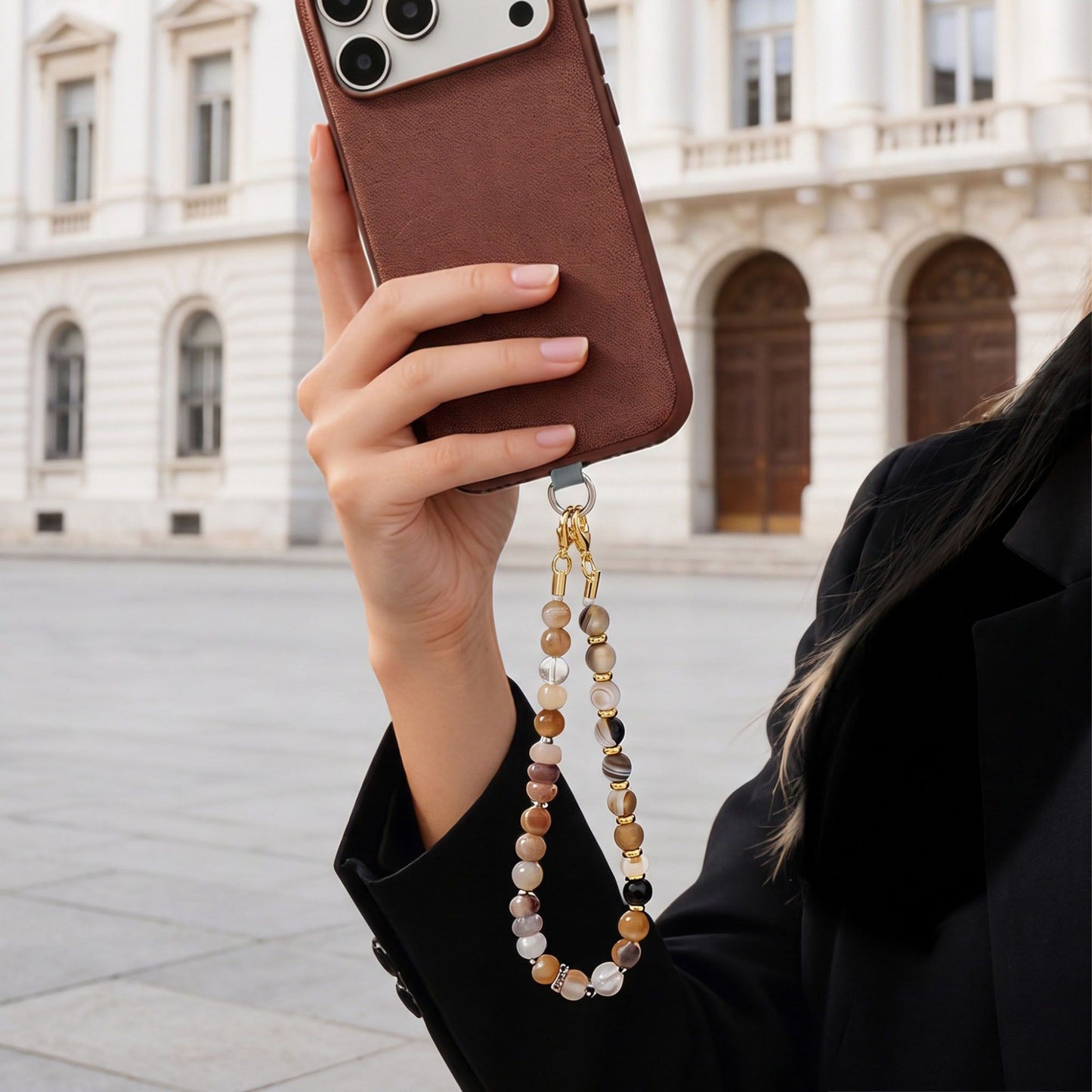 Beaded Wrist Strap with Clasps for Phones and Bags