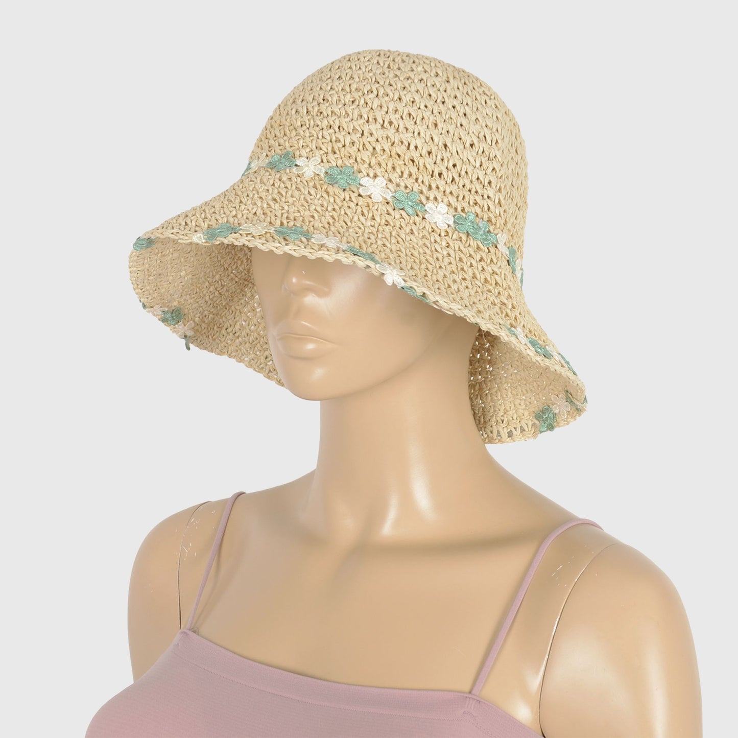 Floral - Embellished Crochet Straw Sun Hat
