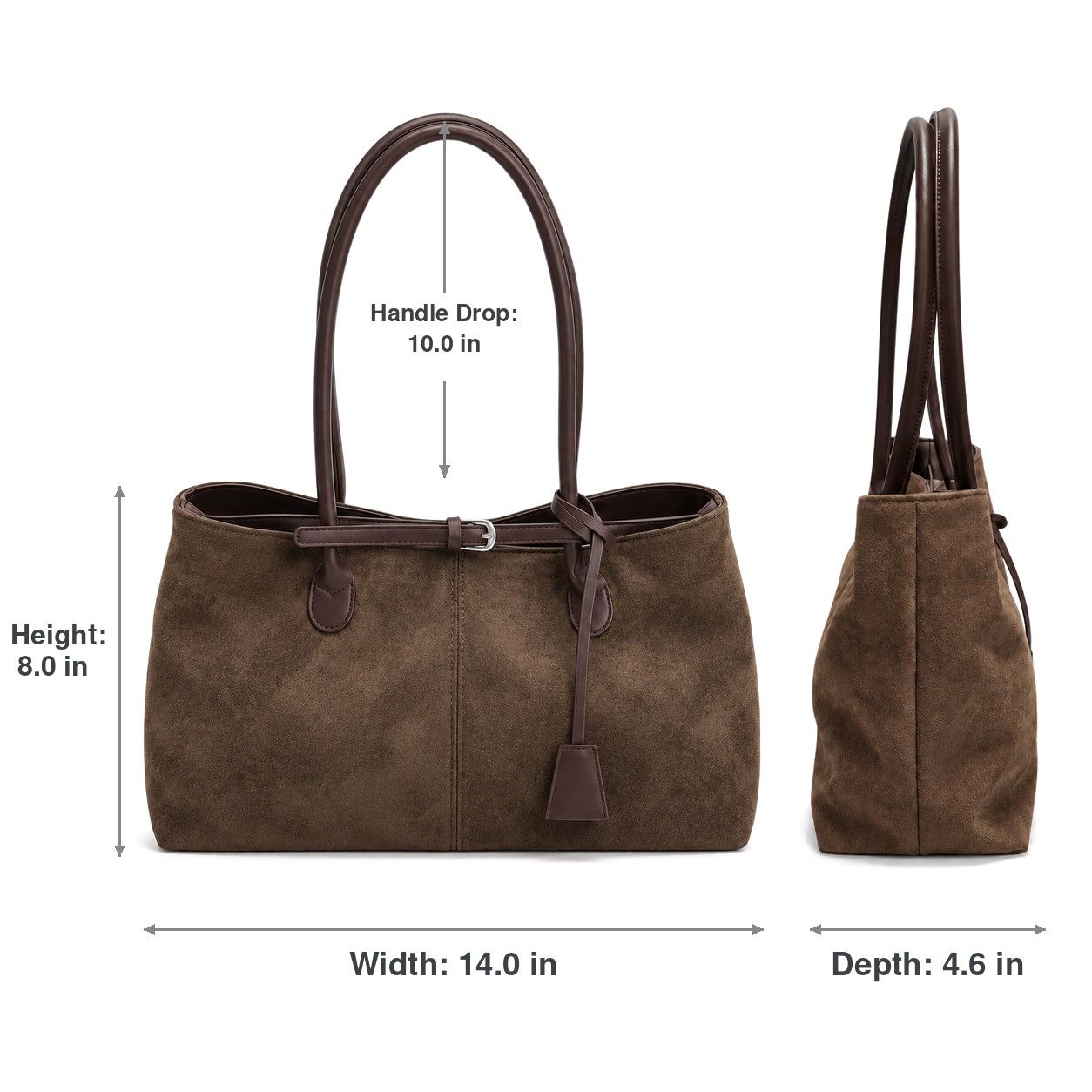 Large Suede Look Tote Bag with Double Handles Magnetic Closure and Interior Zip Pocket
