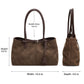 Large Suede Look Tote Bag with Double Handles Magnetic Closure and Interior Zip Pocket