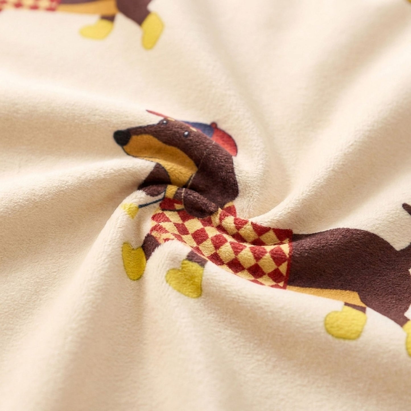 Dachshund Dog Print Decorative Throw Pillow Cover with Pom Pom Corners and Hidden Zipper
