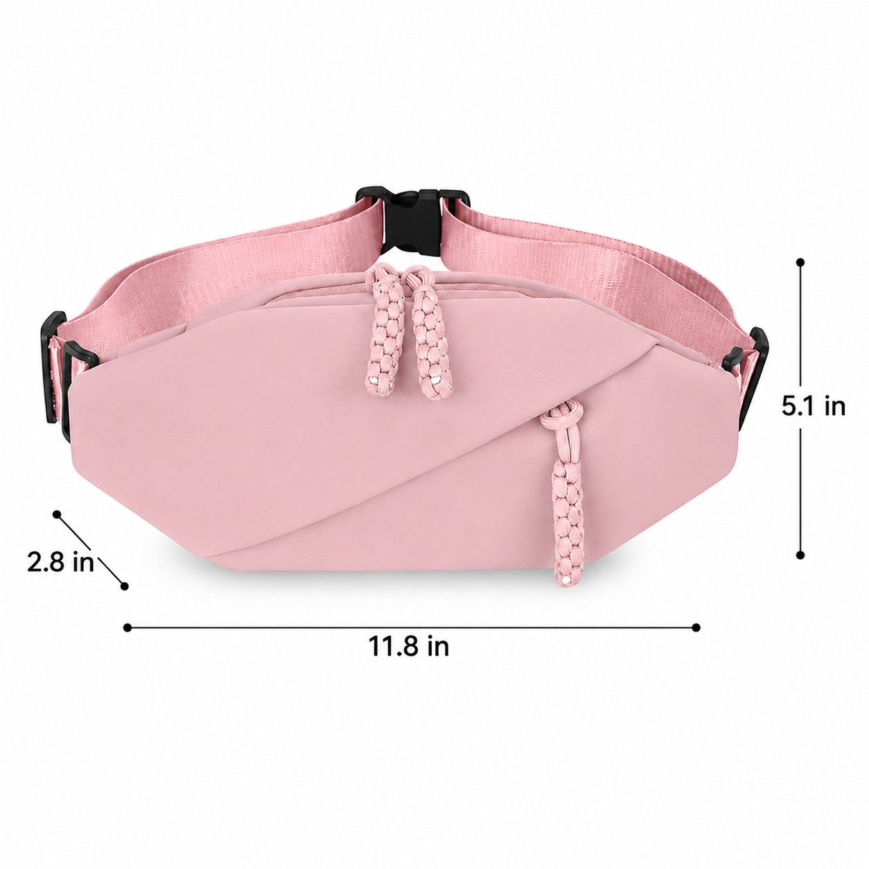 Crossbody Sling Waist Bag with Adjustable Strap Zip Closure and Braided Pulls
