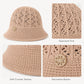 Crochet Knit Bucket Hat with Open Weave Crown and Soft Short Brim