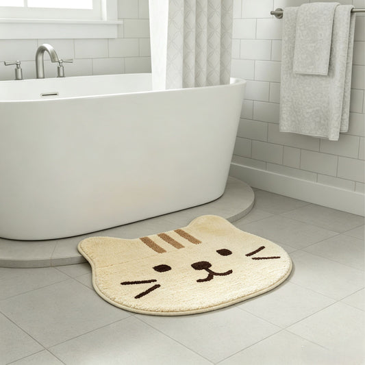Cute Cat Head Shaped Bathroom Floor Mat Soft Water Absorbent with Anti-Slip Base