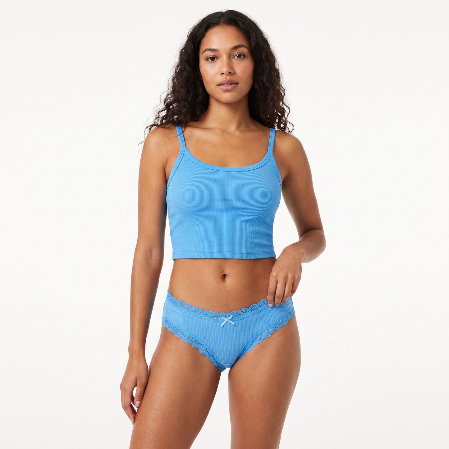 2 Pack Ribbed Lace Trim Bikini Underwear