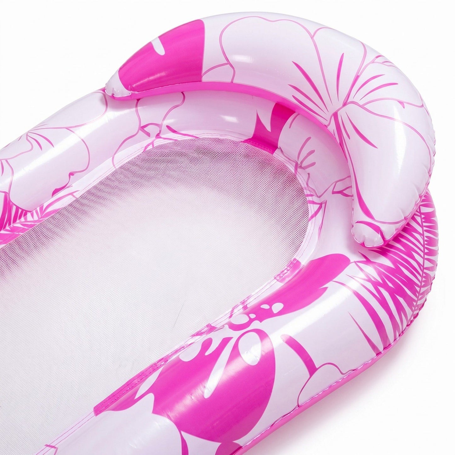Pink Floral Inflatable Pool Lounger with Mesh Center