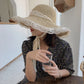 Crochet Straw Sun Hat with Lace Trim & Bow