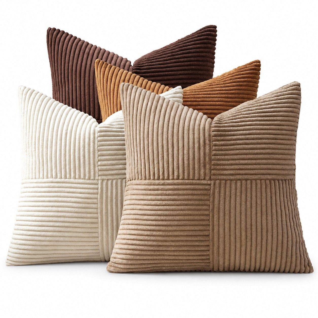 4 Pack Patchwork Corduroy Throw Pillow Covers 18 x 18 Inch for Sofa and Bed