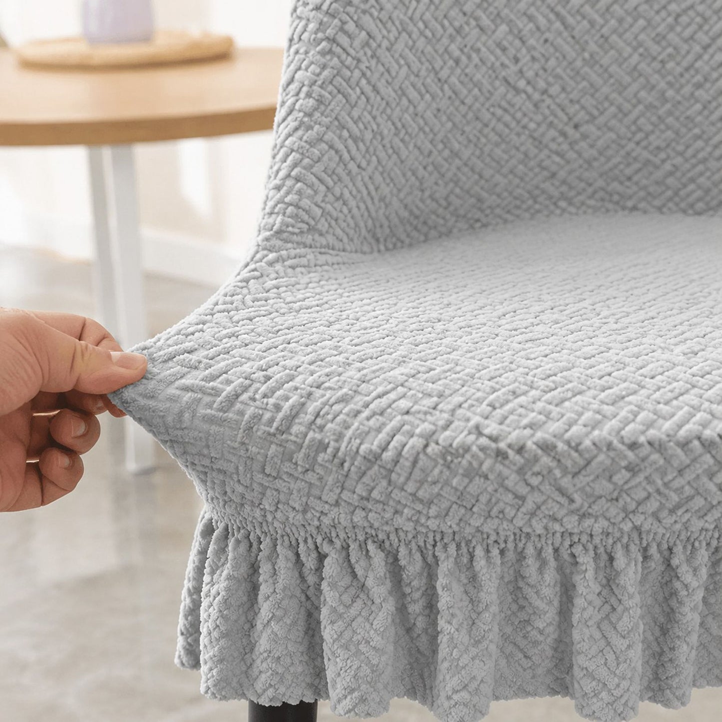Textured Stretch Dining Chair Cover with Ruffled Skirt