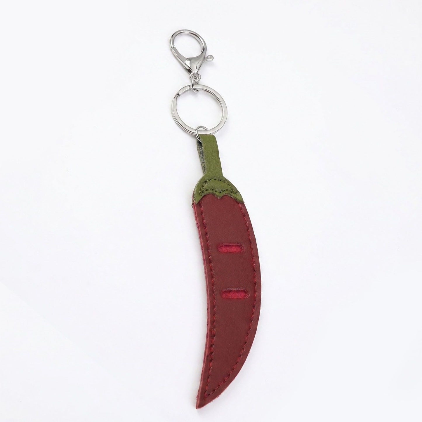 2-Piece Womens Faux Leather Bag Charm Keychain with Metal Clip Ring and Stitched Detail