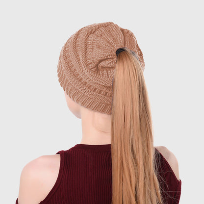 Ponytail Beanie Hats - Acrylic Knit Stretchable Messy Bun Skull Cap for Winter & Casual Wear