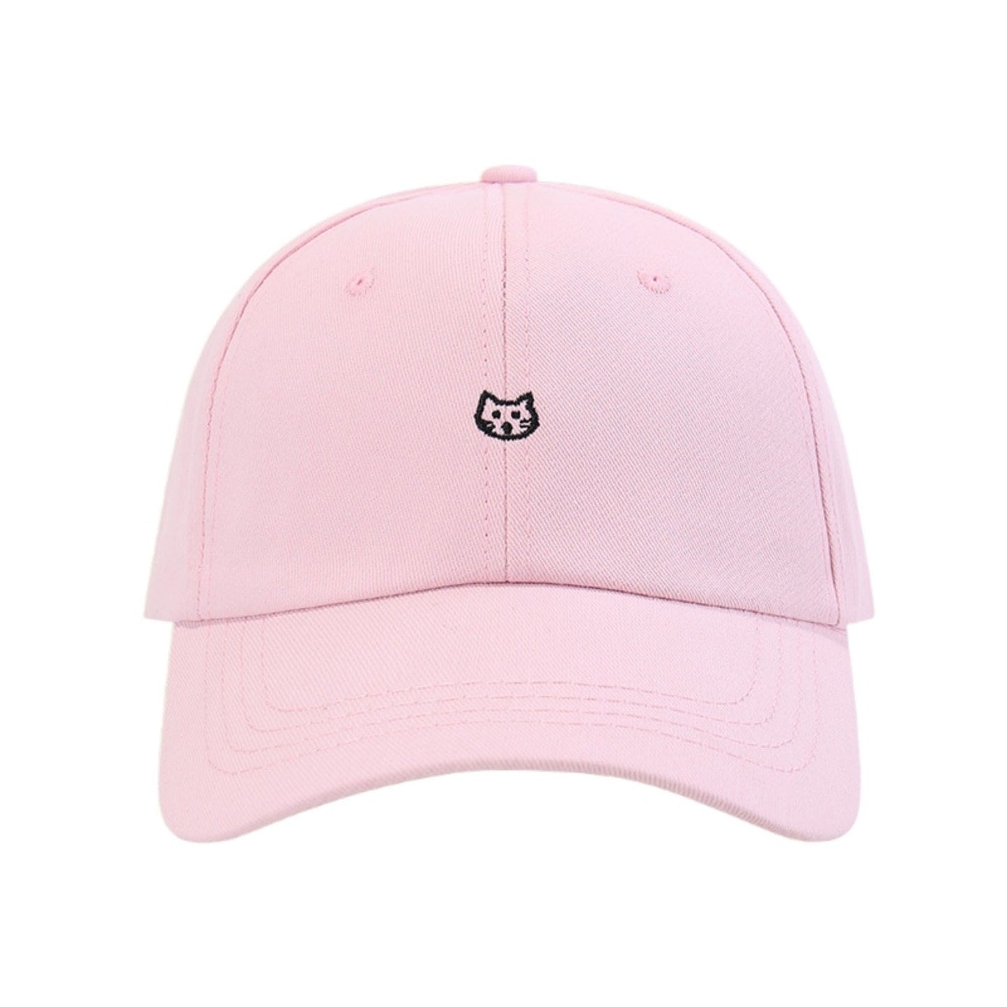 Embroidered Cat Face Baseball Cap with Curved Brim and Adjustable Strap