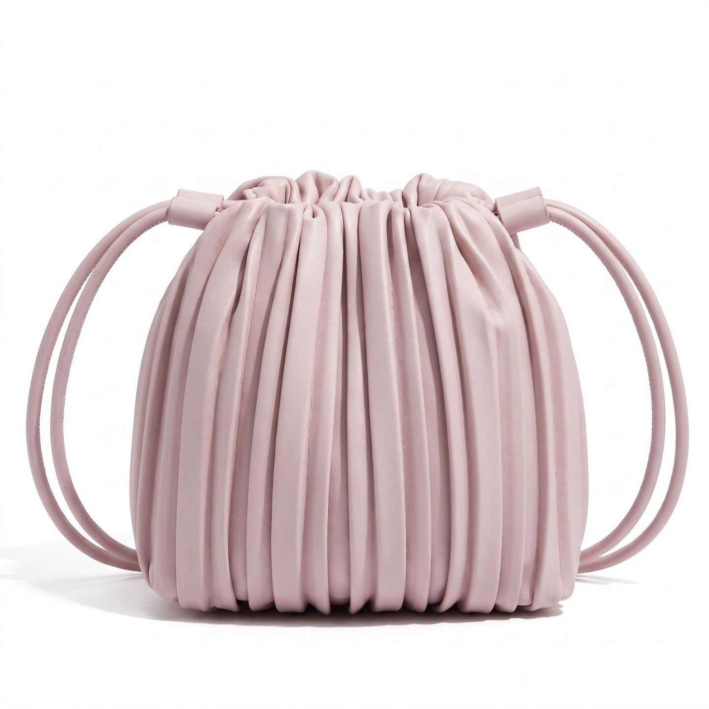 Pleated Crossbody Bucket Bag with Long Shoulder Strap and Gathered Top 7.5x8.5x3.5in