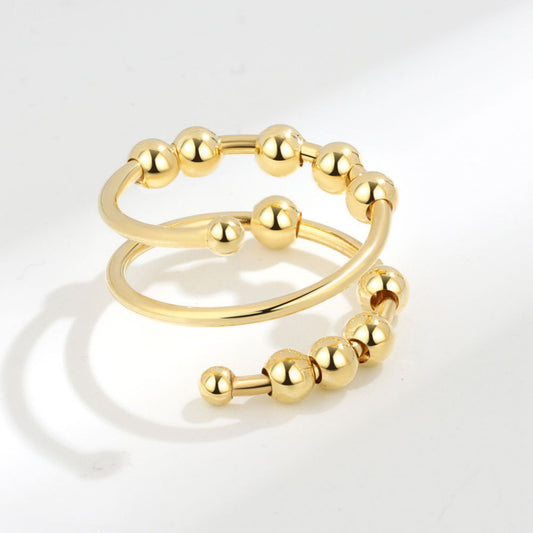 Women's Beaded Wrap Ring Adjustable Layered Ball Detailing Modern Minimalist Jewelry Accessory 0.4in