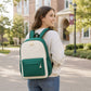 Colorblock School Backpack with Front Pocket and Adjustable Straps